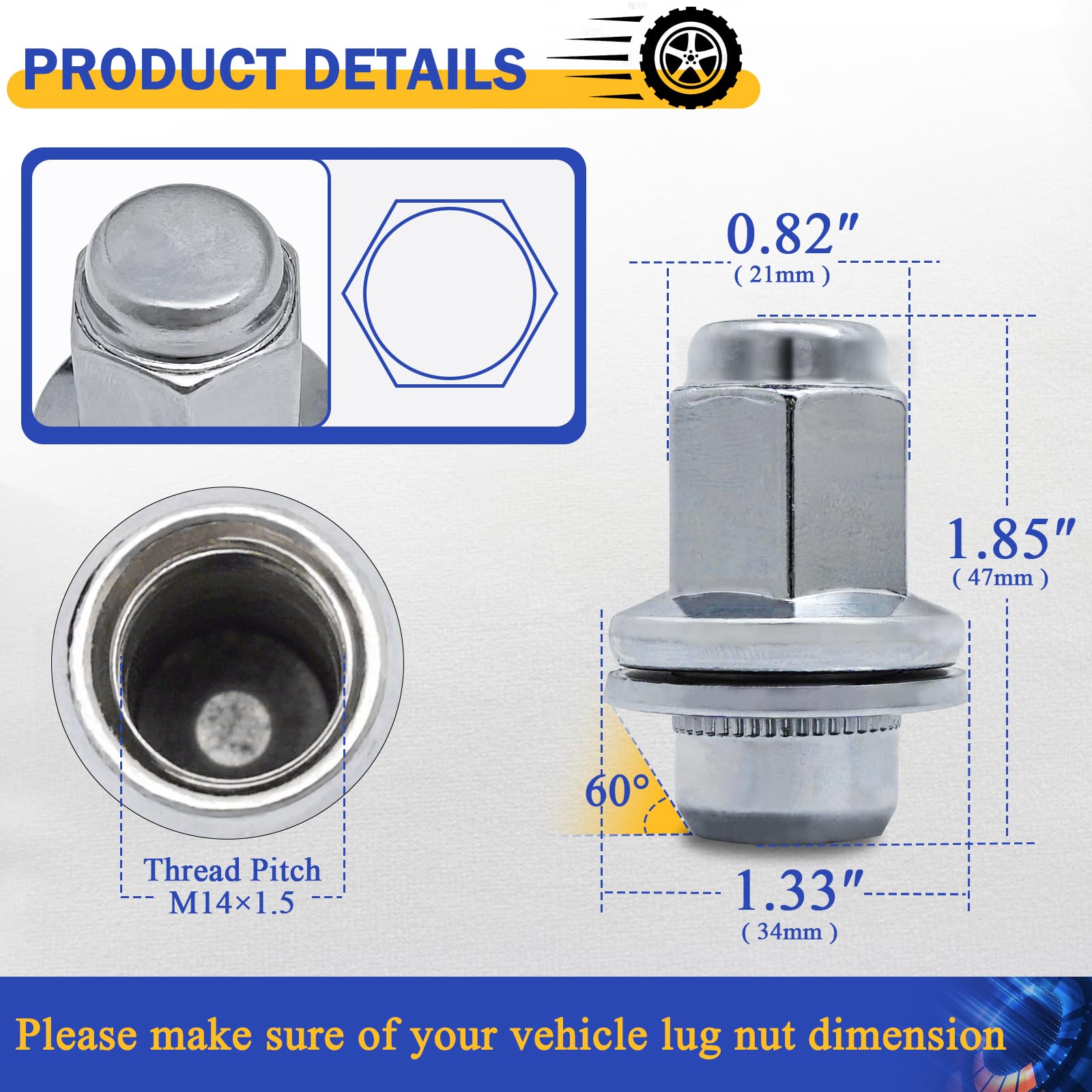 アクセサリー me0827 75000 20PCS 611-277 M14x1.5 Chrome Factory Style Alloy Wheel Nuts for